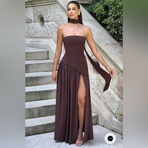 Chic Strapless Chocolate Brown Dress